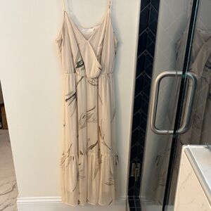 Lush Cream and Green Leaf Maxi Dress